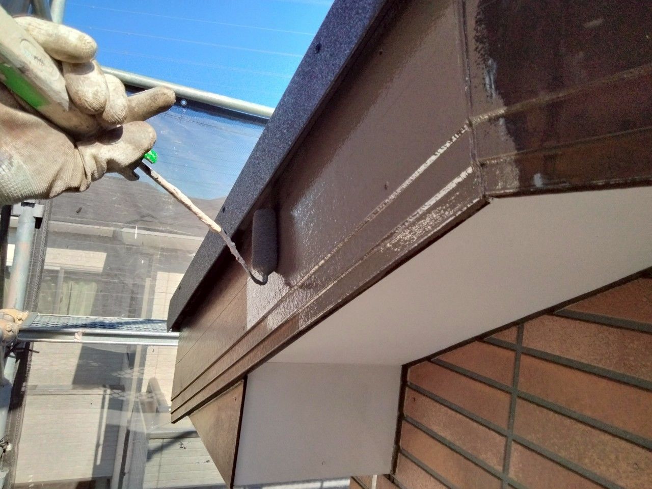 麻生区　外壁塗装　破風　エスケープレミアムNADシリコン　モカ